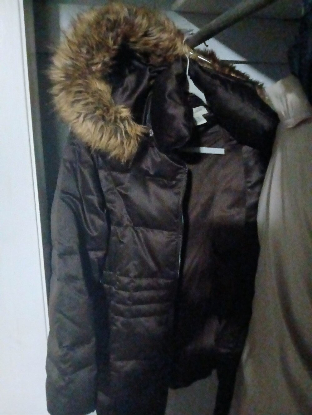 Women's Faux-Fur Hooded Puffer Coat - Brown
